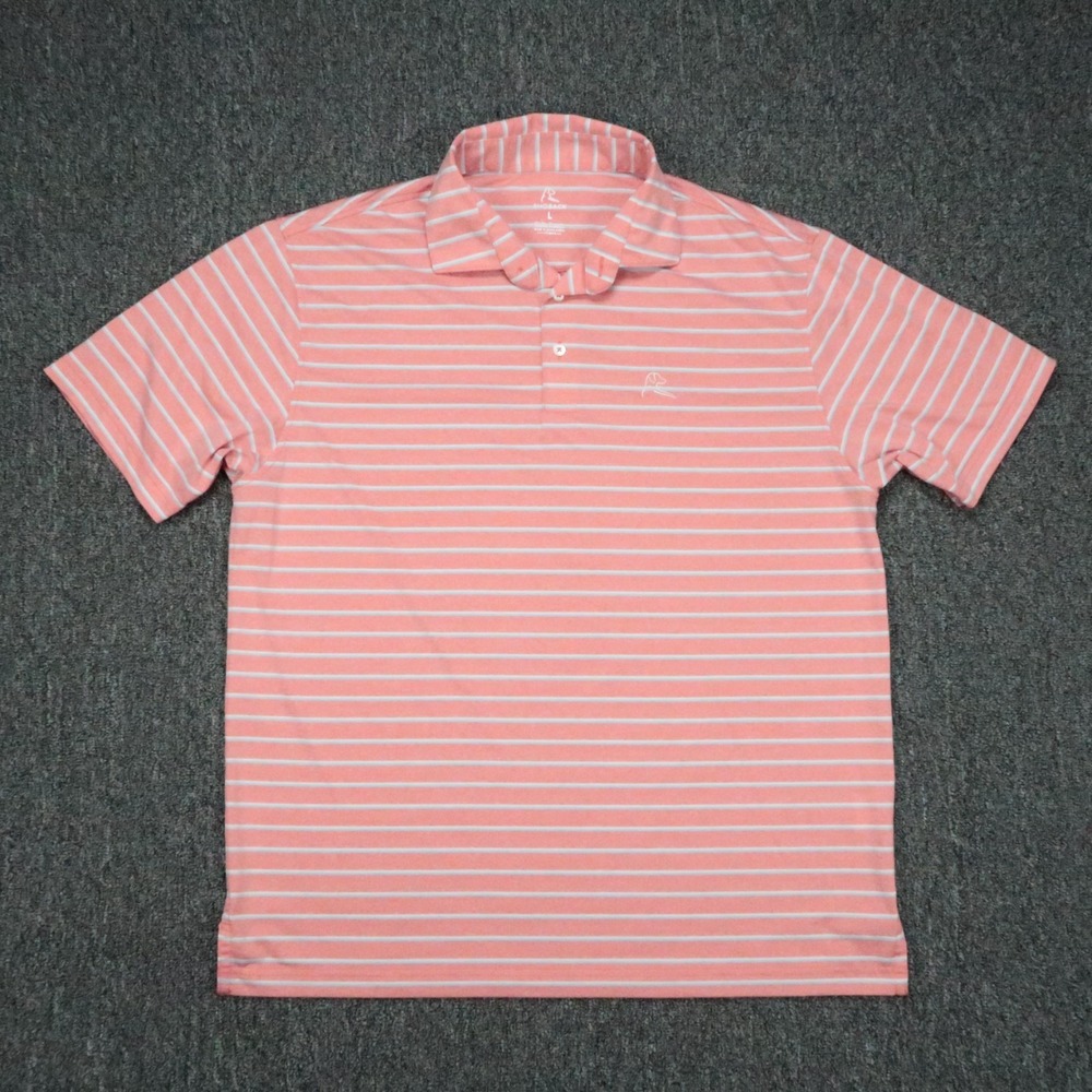 Rhoback Shirt Mens Large Red Coral Stripe Polo Short Sleeve Golf Striped Stretch